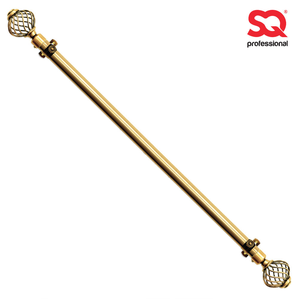 Extendable Curtain Pole with Round Cage Finials Gold 16 Rings 1-2m 10755 A