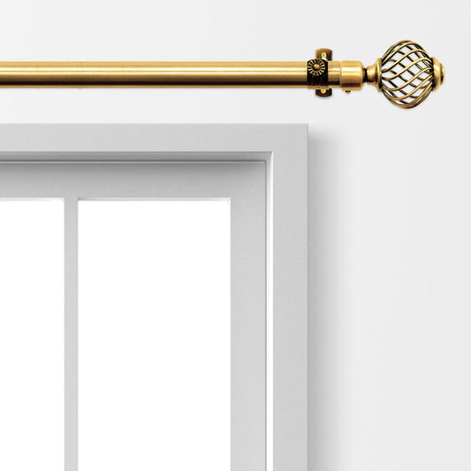 Extendable Curtain Pole with Round Cage Finials Gold 16 Rings 1-2m 10755 A