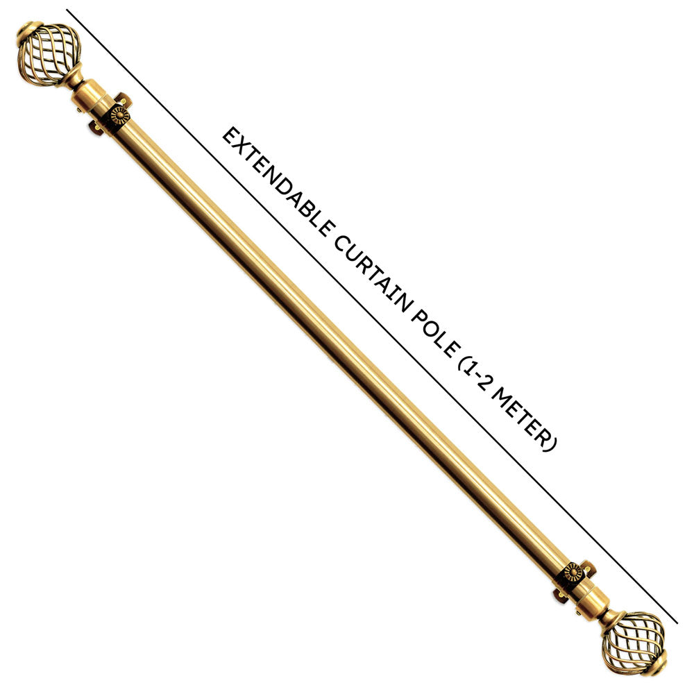 Extendable Curtain Pole with Round Cage Finials Gold 16 Rings 1-2m 10755 A