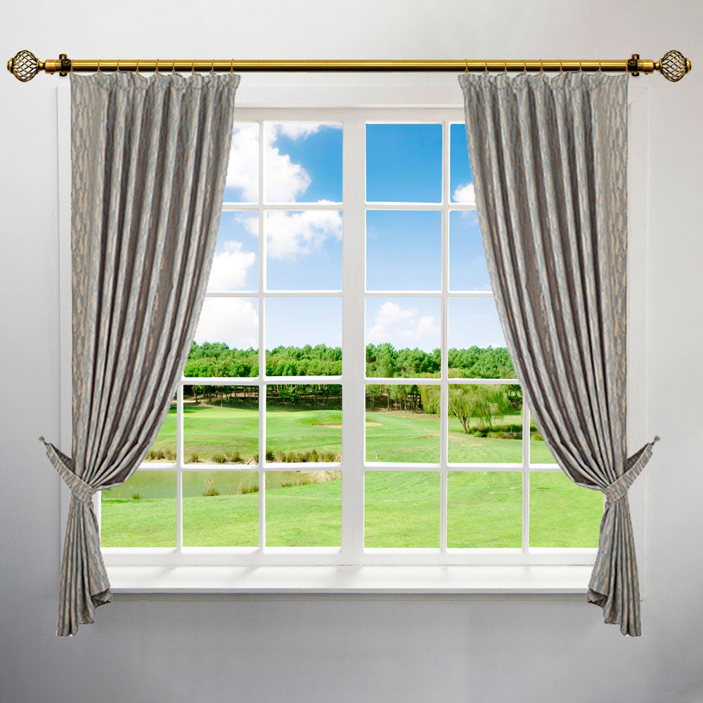 Extendable Curtain Pole with Round Cage Finials Gold 16 Rings 1-2m 10755 A