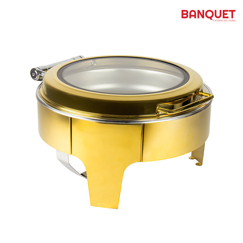Sq Professional Banquet Chafing Dish With Flat Top And Window Round Gold 6.5L (Big Parcel)