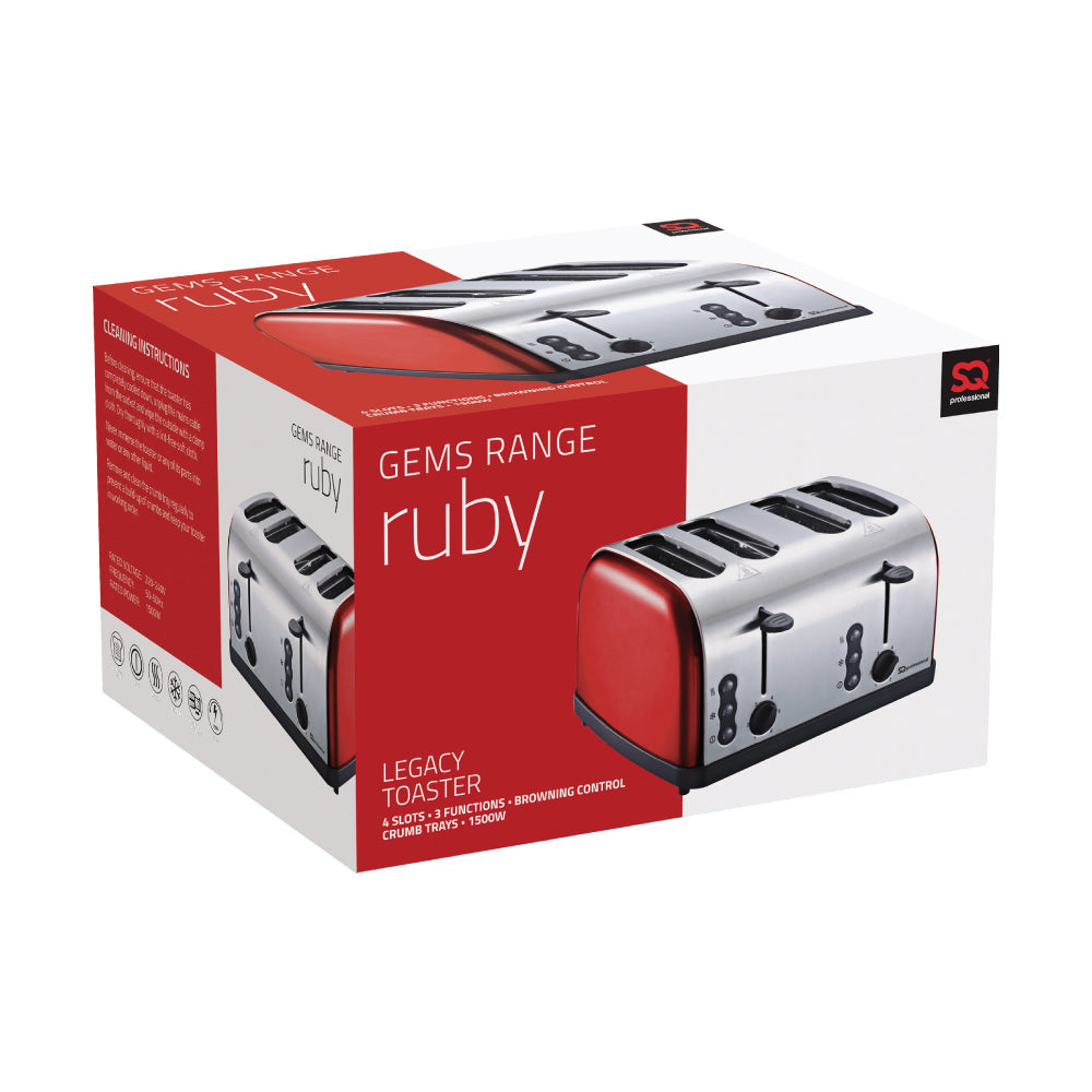 Sq Professional Gems Legacy 4 Slice Toaster 1500W Ruby
