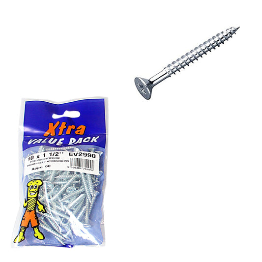 10 x 1 1/2 Pozi c/sk Twinthreads Xtra Value 60 Pack Diy 2990