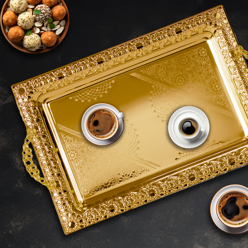 SQ Professional Durane Ornate Party Serving Tray Gold 5946FG Set of 3 Oblong 11200