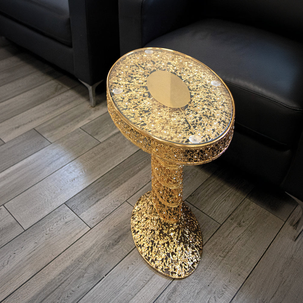 SQ Professional Durane Ornate Coffee Table Gold with Glass Top Z009S Oval 46 x 60 x 34 cm 11236