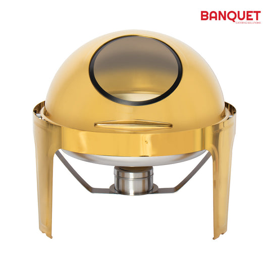 Sq Professional Banquet Chafing Dish With Roll Top And Window Round Gold 6.5L