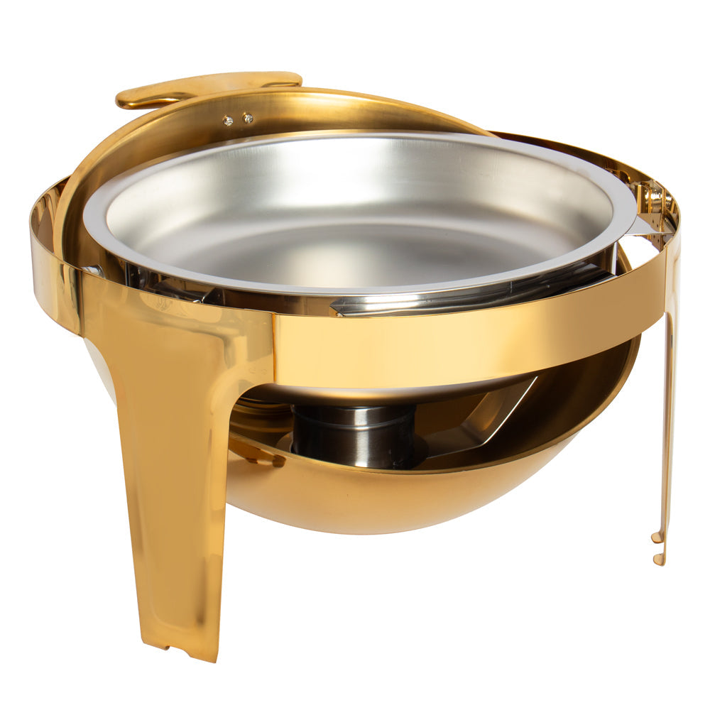 Sq Professional Banquet Chafing Dish With Roll Top And Window Round Gold 6.5L