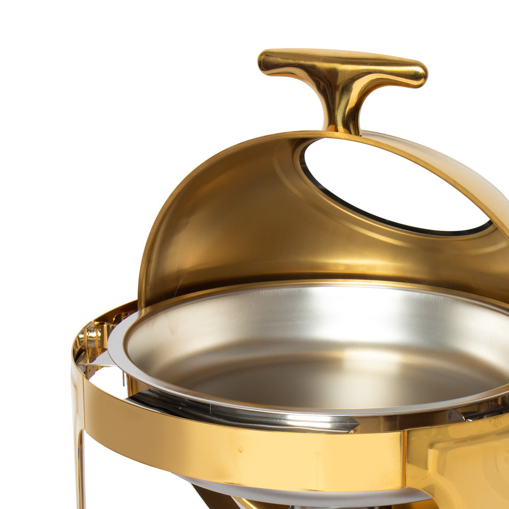 Sq Professional Banquet Chafing Dish With Roll Top And Window Round Gold 6.5L