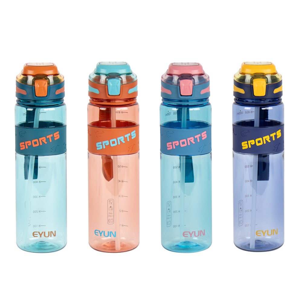 Durane Eyun® Transparent Plastic Sports Gym Water Drinking Bottle With Straw And Carry Loop 1 Litre Assorted Colours