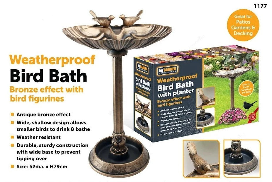 Bronze Effect Bird Bath With Bird Designs