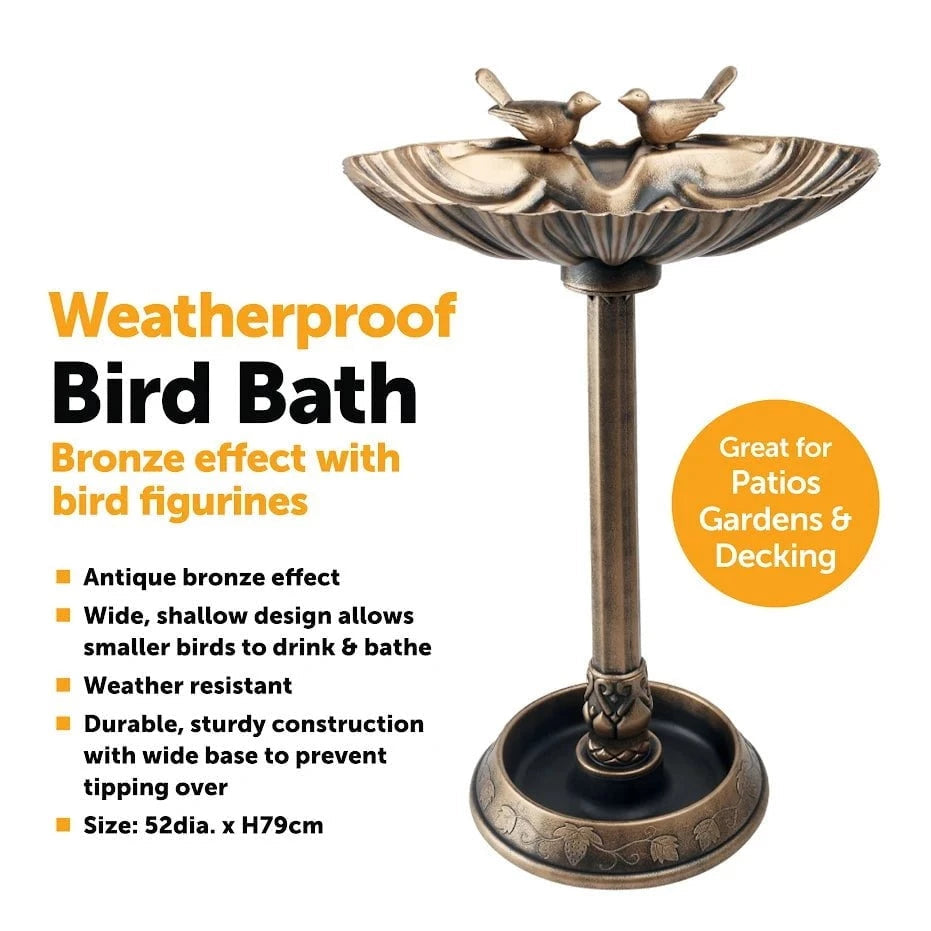 Bronze Effect Bird Bath With Bird Designs 1177