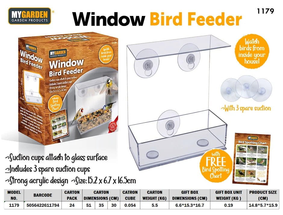 Plastic Window Bird Feeder 15.2 x 6.7 x 16.5 cm 1179