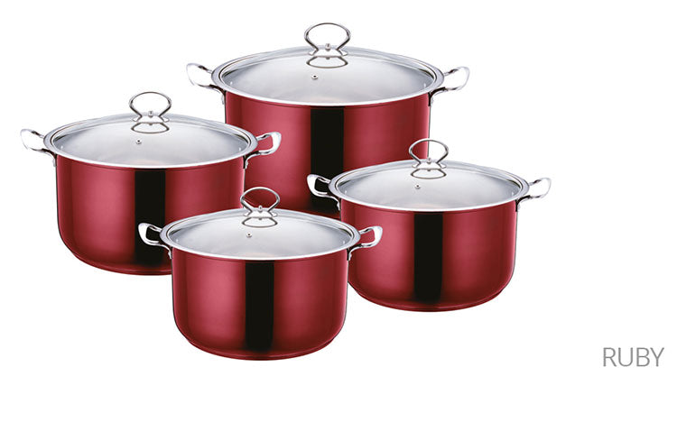 SQ Pro Stainless Steel Stockpot Set of 3 Gems Ruby 10 / 12.30 / 14.60 Litre 9576 / 2625
