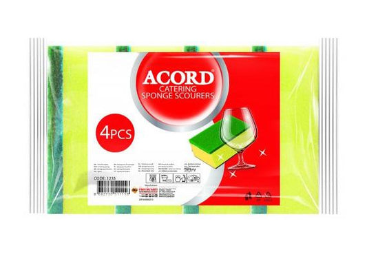 Accord Yellow Double Sided Kitchen Washing Up Sponges Scourers Pack of 4 1235 A