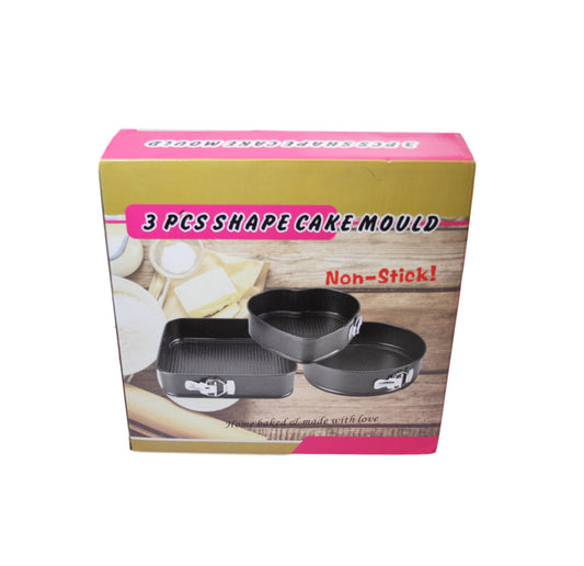 Non Stick Cake Tin Loose Base Baking Tray 3 Packs Square Circle Heat Tin 1294