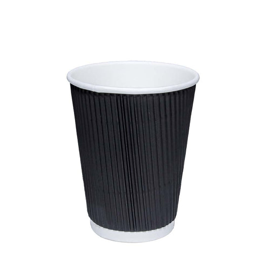 8oz 235ml Black Recyclable Ripple Paper Cups With Lids Pack of 8 EC0997