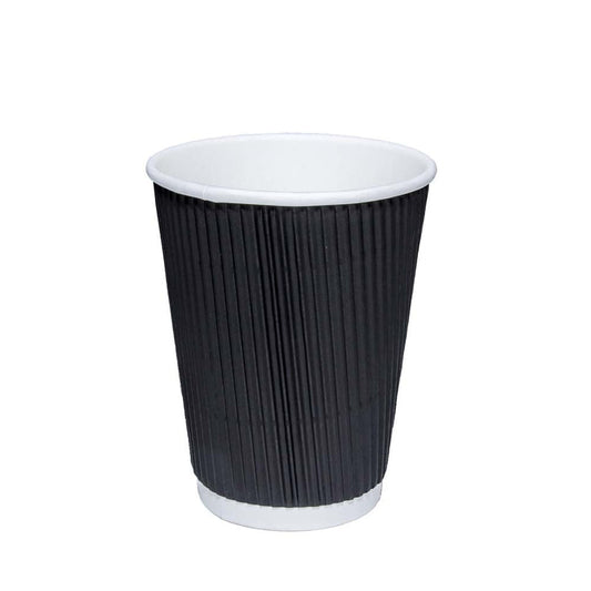 Black Ripple Paper Cups With Lids 8Oz Pack Of 9