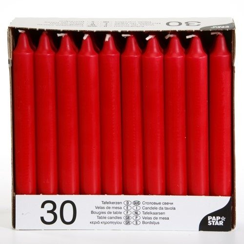 Table Candles 8" Pack Of 30 Red