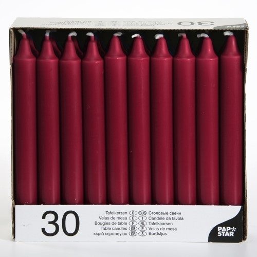 Table Candles 8" Pack Of 30 Burgundy