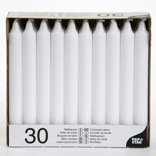 Table Candles 8" Pack of 30 White 13705
