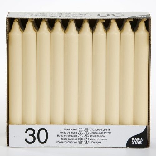 Table Candles 8" Pack of 30 Cream 13706