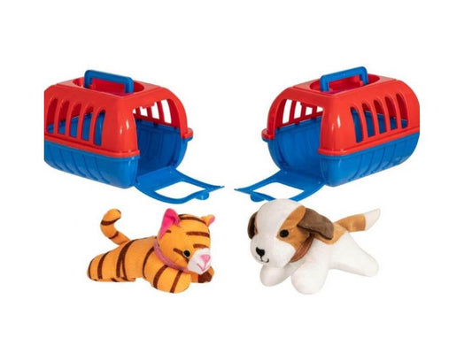 Children'S Toys Soft Pet Cat Dog In Plastic Cage Assorted Colours
