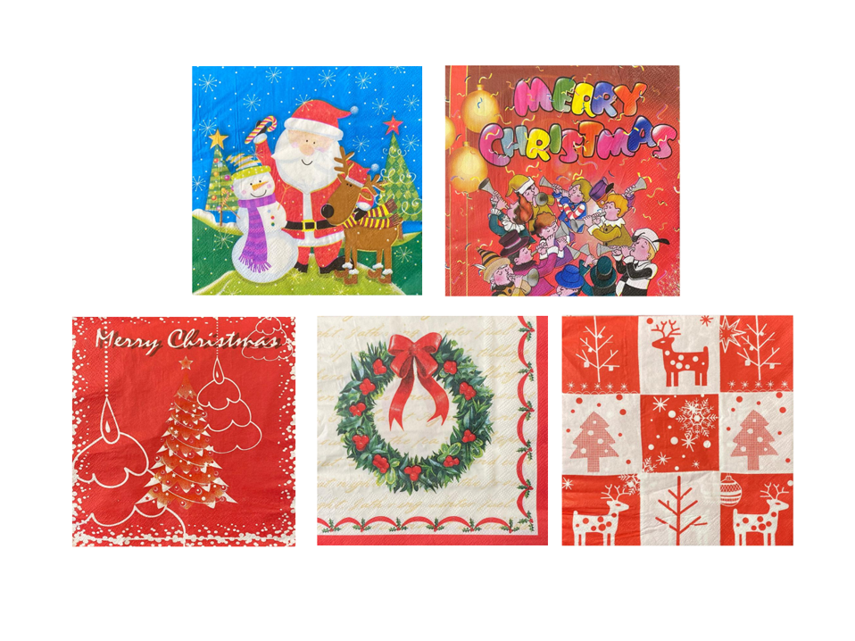 Pack of Merry Christmas Themed Paper Napkins Assorted Designs 1674