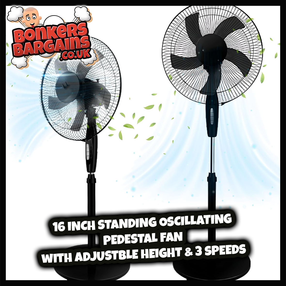 16 Inch Standing Oscillating Pedestal Fan with Adjustable Height & 3 Speeds