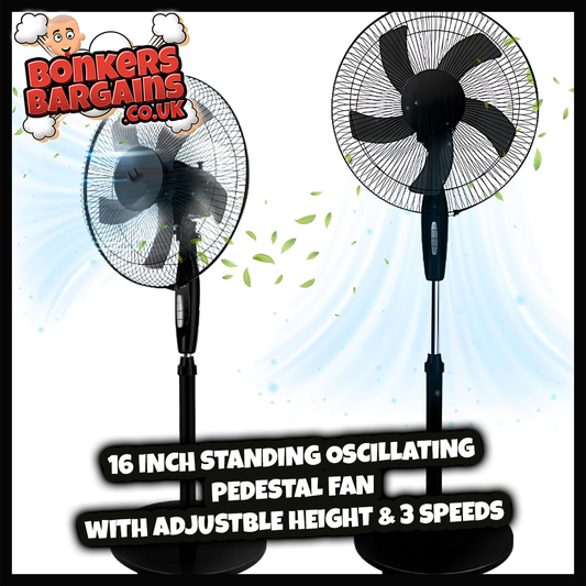 16 Inch Standing Oscillating Pedestal Fan with Adjustable Height & 3 Speeds