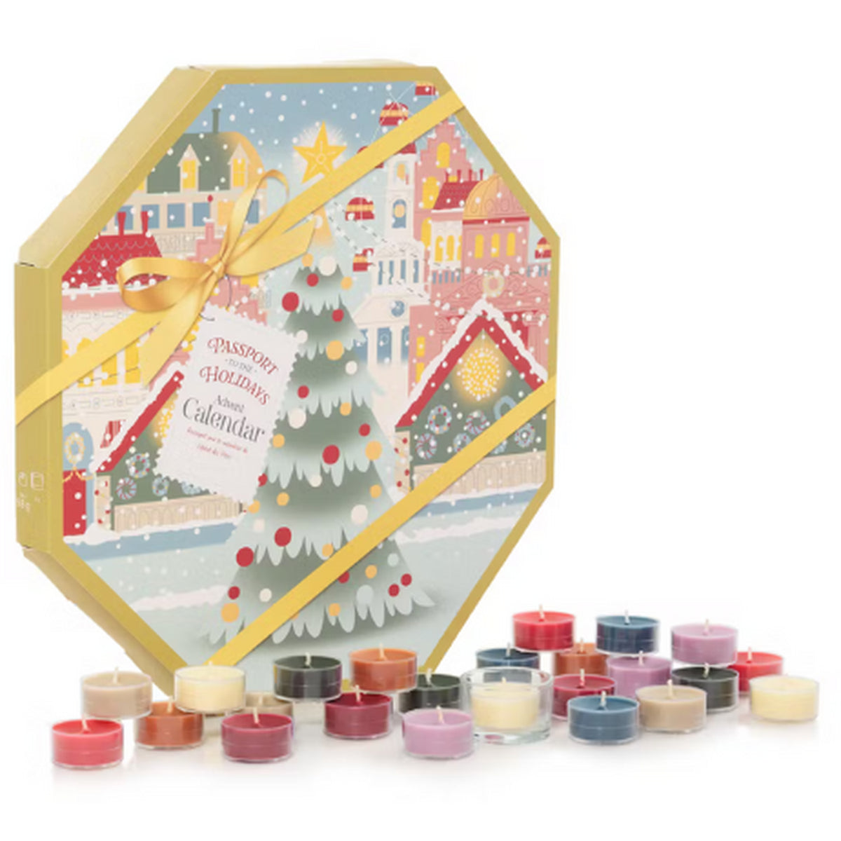 Yankee Candle Advent Calendar Wreath includes 24 Tea Lights & 1 Tea Light Holder - Passport to the Holidays Edition
