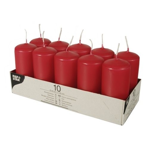 Pillar Candles 90 x 40mm Pack of 10 Red 19718