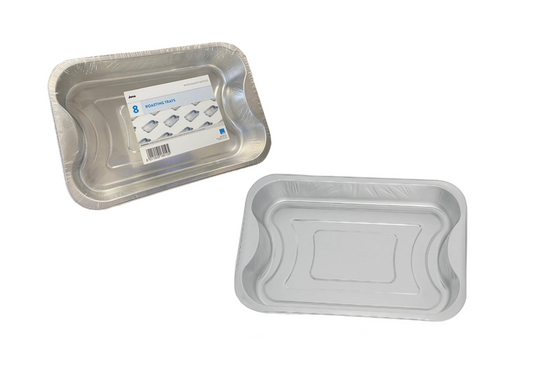 Disposable Rectangular Smooth Wall Aluminium Foil Roasting Tray 19 x 29 x 4.5cm  Pack of 8 18010J