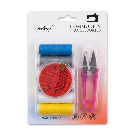 Sewing Kit Pack Of 8 – Needles, Thread Snips &Amp; 6 Assorted Colour Threads