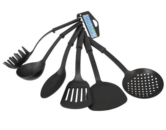 Plastic Assorted Kitchen Cooking Utensils Black 30 cm Set of 6 1901