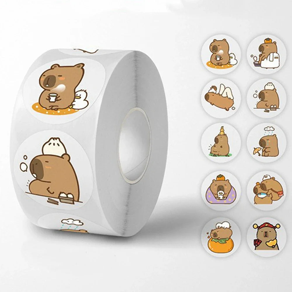 Capybara Sticker Roll of 500 Waterproof Stickers