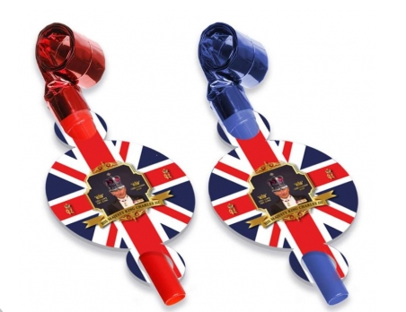 Coronation "His Majesty King Charles III" Blow Horns Pack of 6 King Charles III Assorted Colours 821609