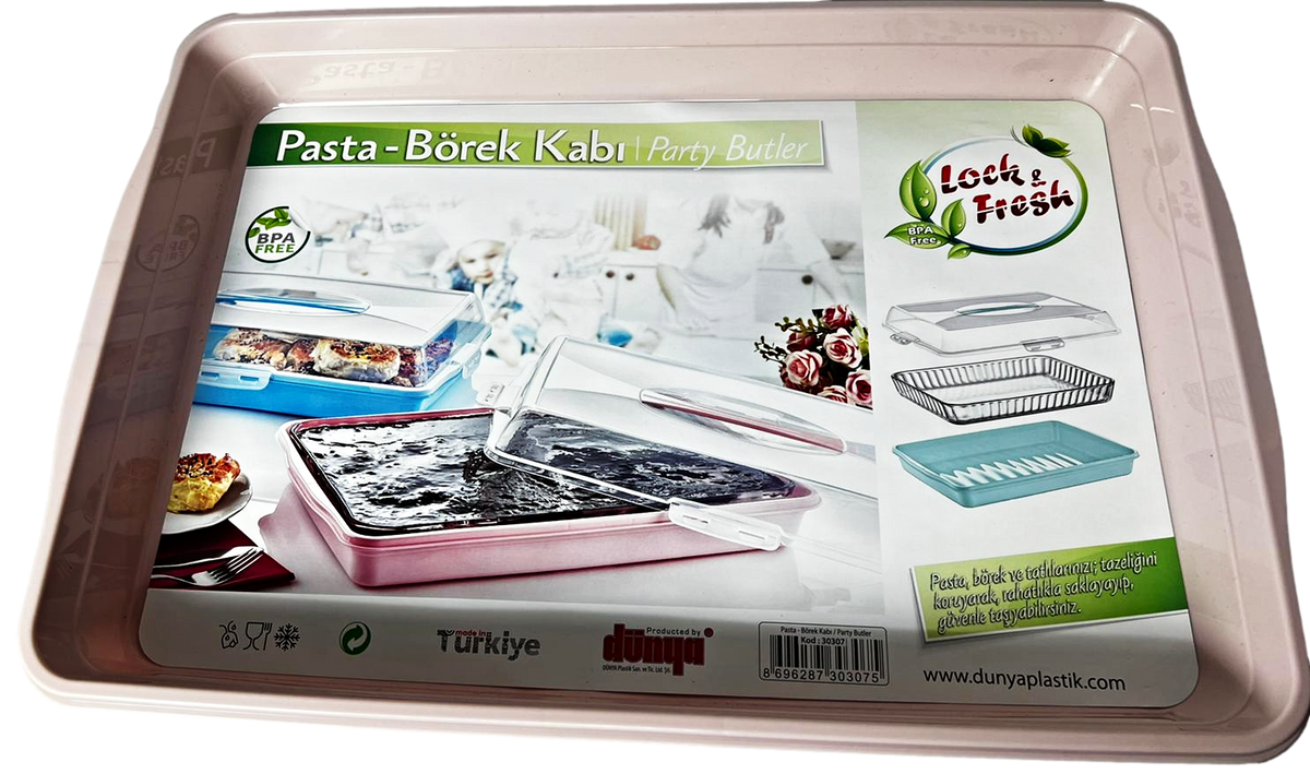 Plastic Cake Pastry Party Brownie Tray Storage Carry Box With Cover 45 X 30 X 10 Cm Assorted Colours