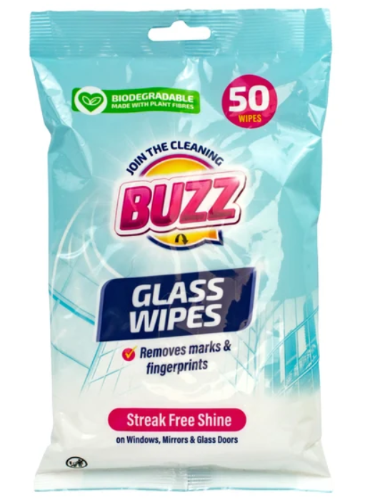 Buzz Biodegradable Glass Wipes 50 Pack