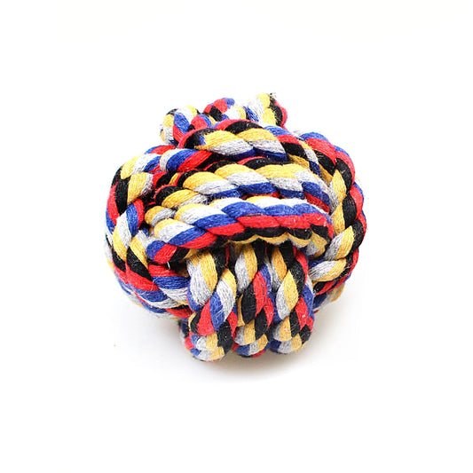 Pet Dog Chewing Teething Knotted Rope Ball 6.5 cm Assorted Colours 0049