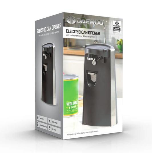Daewoo 3 – In – 1 Electric Can Opener, Knife Sharpener &Amp; Bottle Opener – Black Chrome