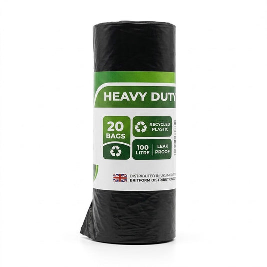 Heavy – Duty Recycled Bin Bags 100L, Pack Of 20, Leak – Proof Recycled Plastic