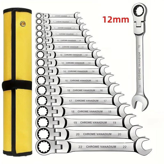 Adjustable Ratchet Wrench Set, 180° Rotatable Head & 72-Tooth Gear Mechanism Wrench Set, Multifunctional Hand Tool for Car Repair, Mechanical Workshop & Home Use