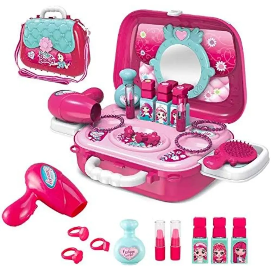 Portable 2 in 1 Make Up Salon Pretend Play Carry Case – Unleash Creative Fun for Little Fashionistas!