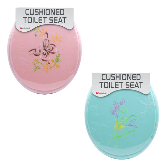 Cushioned Toilet Seat with Embroidery Design Assorted Designs and Colours 2024