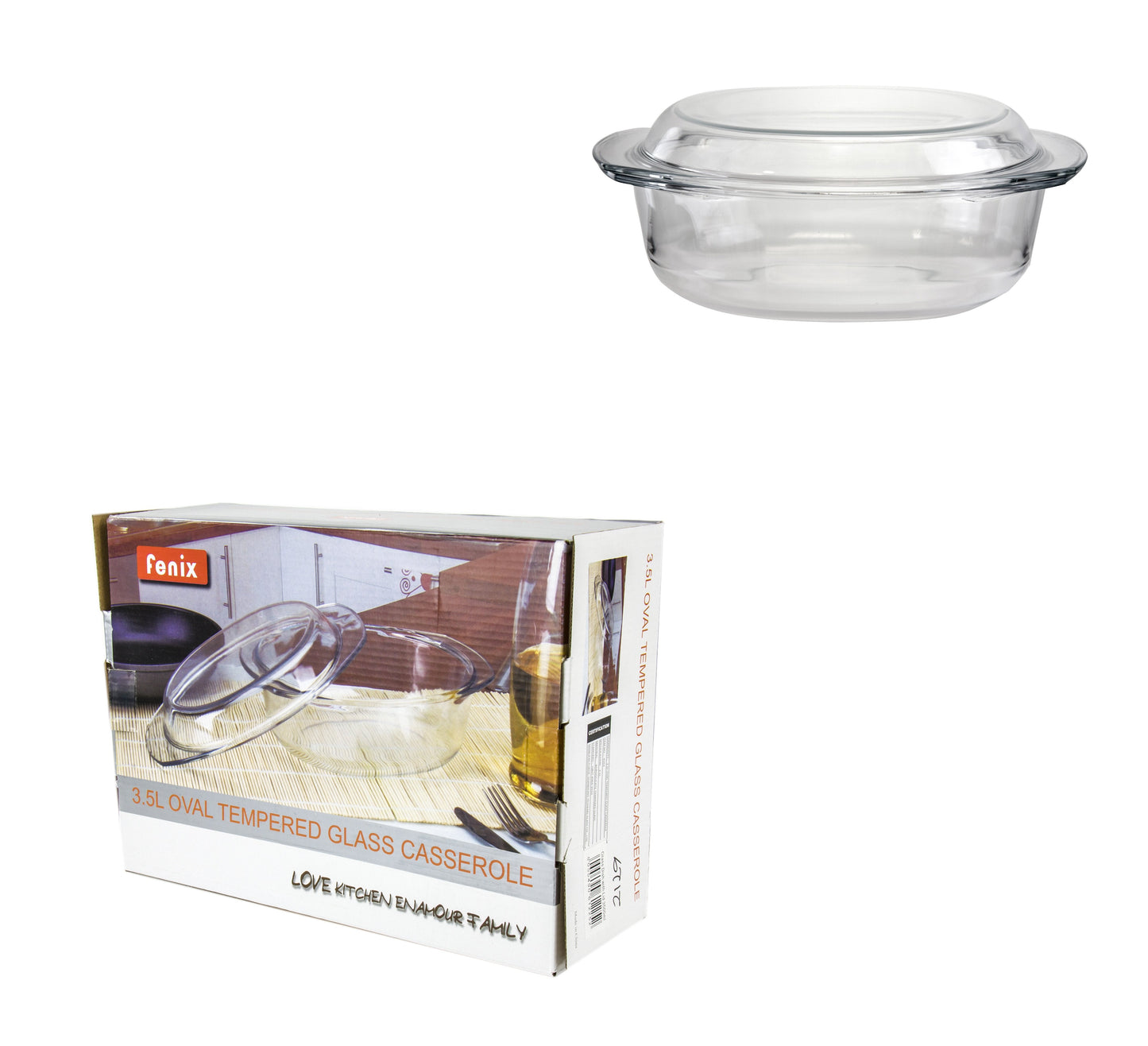 Rectangular Casserole Tempered Glass Curry Stock Pot With Lids 3.5 Litre 2129