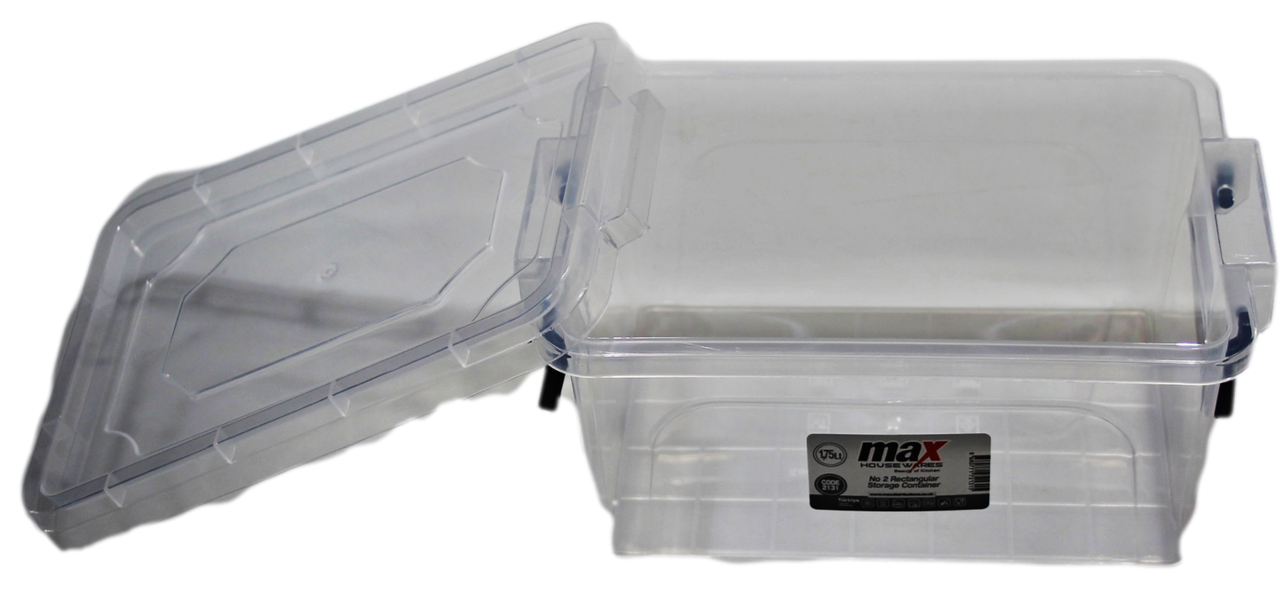 Clear Plastic Rectangle Storage Box 1.75 Litre 20 x 14 x 10 cm 2131