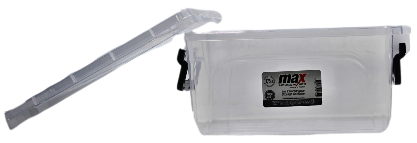 Clear Plastic Rectangle Storage Box 1.75 Litre 20 x 14 x 10 cm 2131