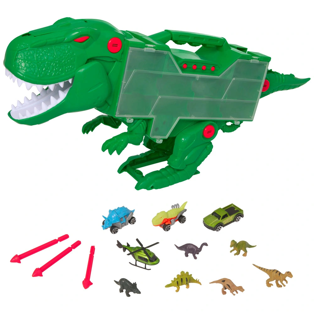 T-Rex Transporter Carry Case with Cars Teamsterz Beast Machines Playset