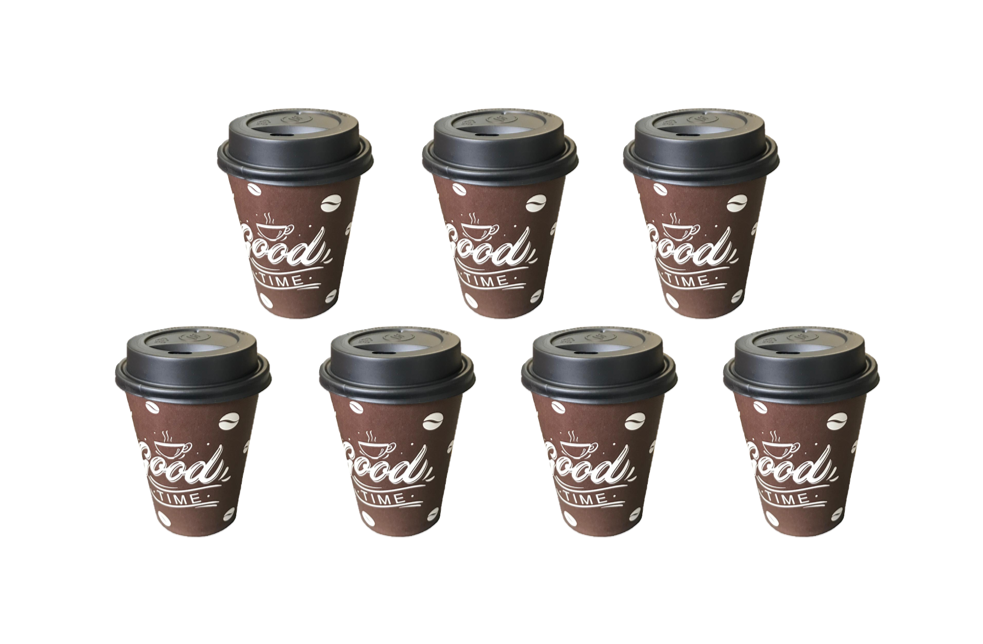 Paper Cup with Lid Printed Design 8oz Pack of 7 Assorted Designs 2209