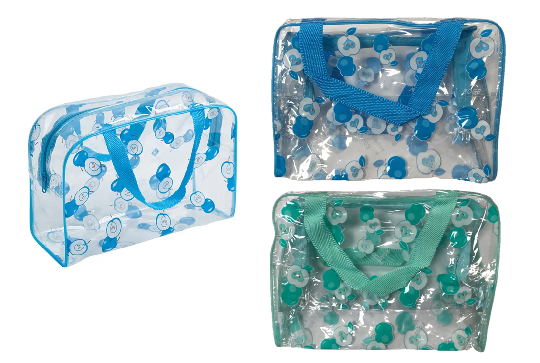 Bathroom Make-up Toiletry Travel Bag with Handles Clear Apple Print 25 x 17 x 8.5 cm Assorted Colours 2252 / TB2